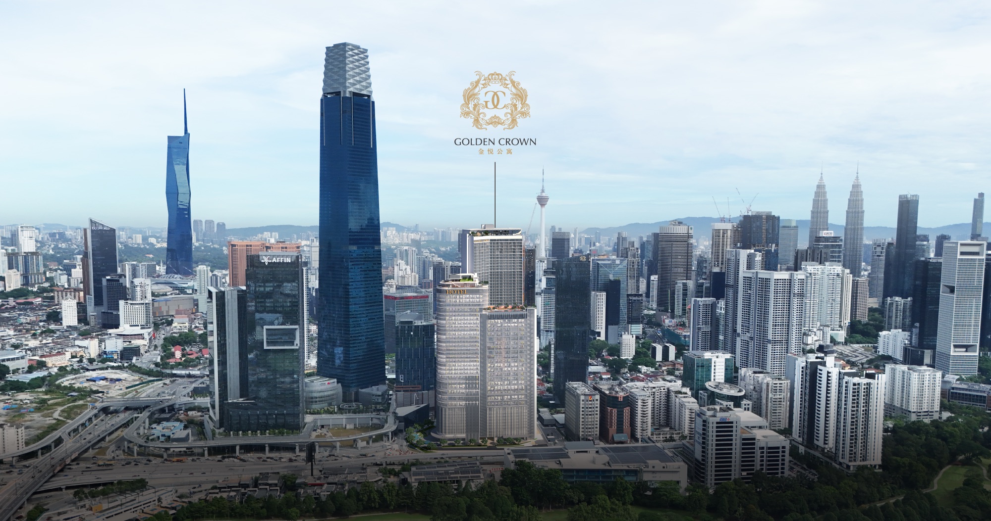 Golden Crown Residence with the TRX and Bukit Bintang skyline in Kuala Lumpur
