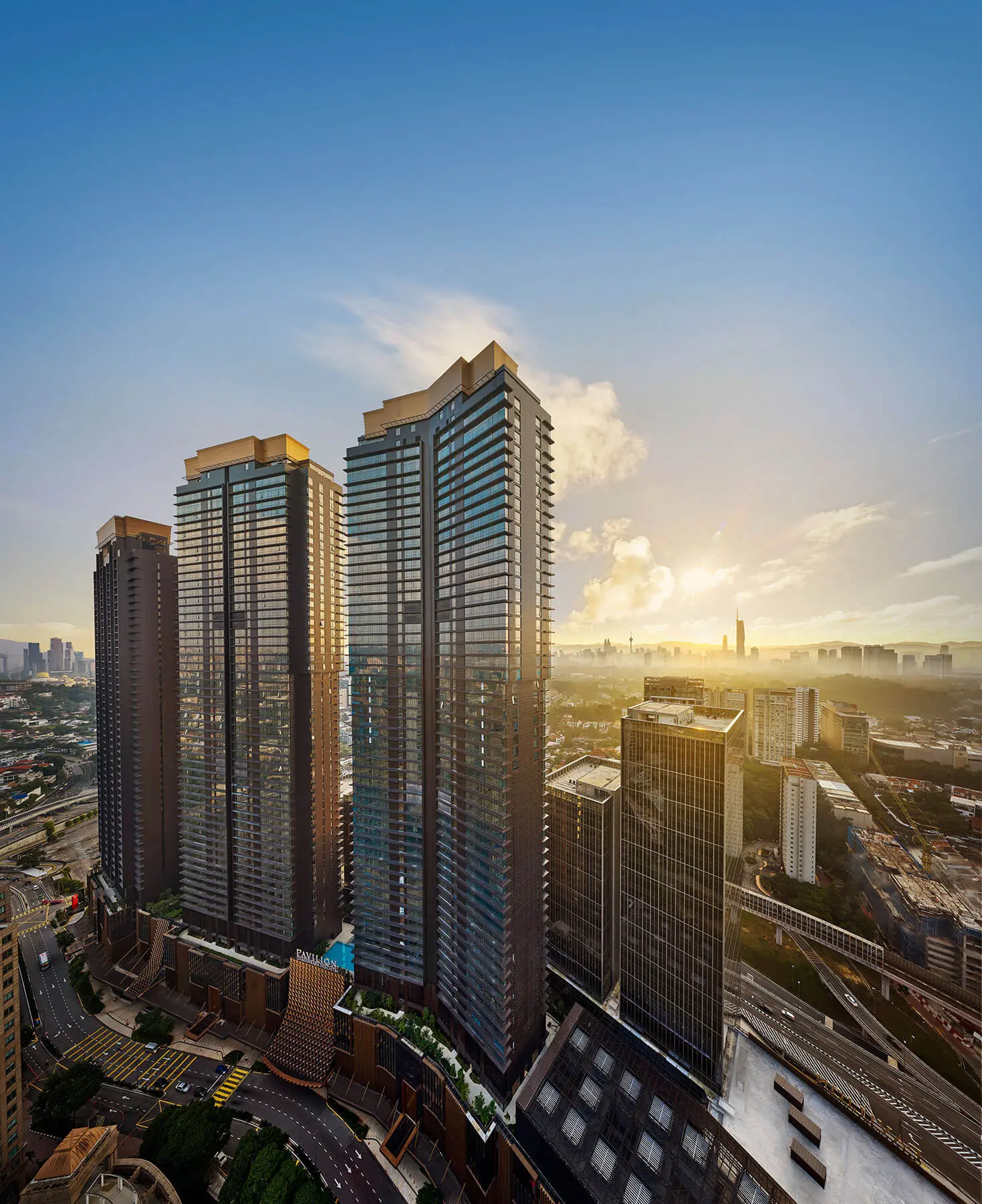 Pavilion Damansara Heights Phase 1 residential towers above the integrated development in Bukit Damansara