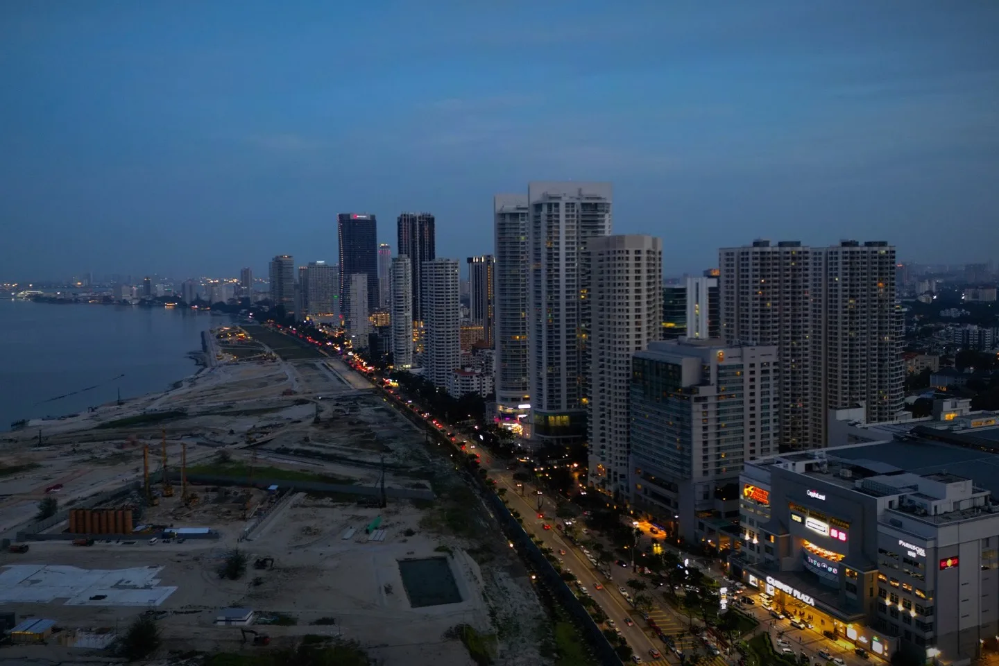 High-rise condominiums along Gurney Drive, George Town, Penang, at dusk