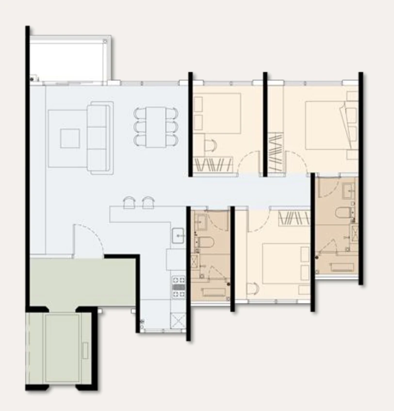 Accent Residence TYPE C1 1165 SF floor plan