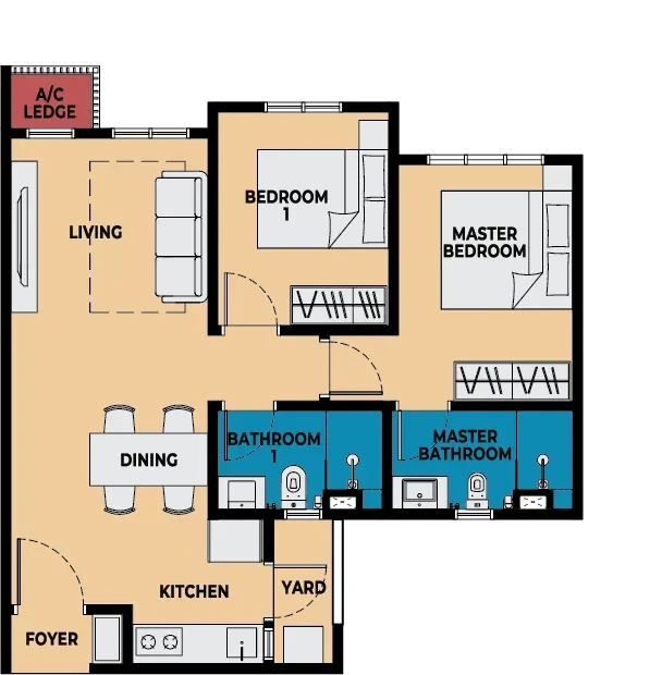 Brixton @ Causewayz Square Type D1 667SF floor plan