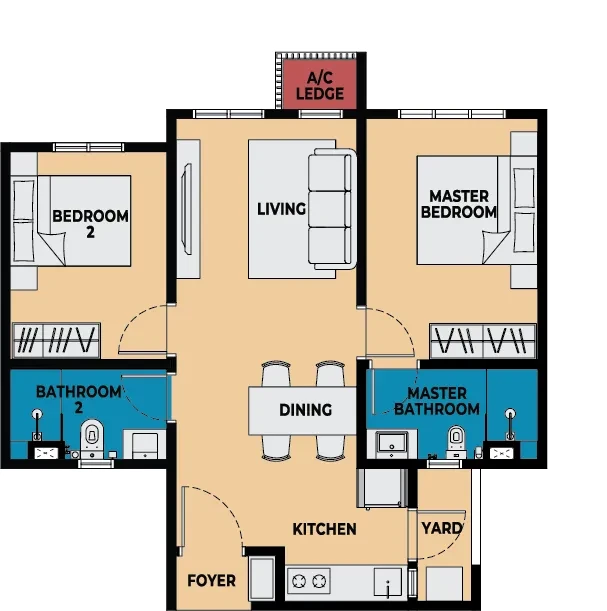 Brixton @ Causewayz Square Type D2 667SF floor plan