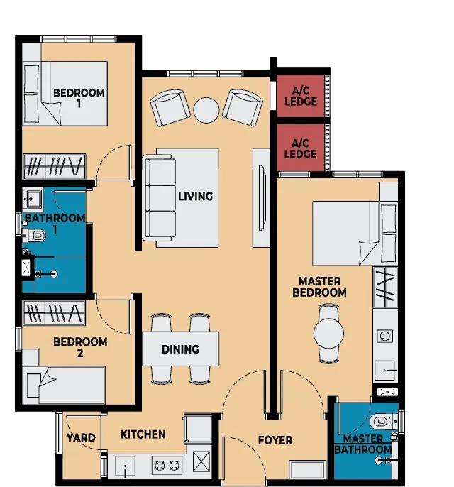 Brixton @ Causewayz Square Type F2 850SF floor plan