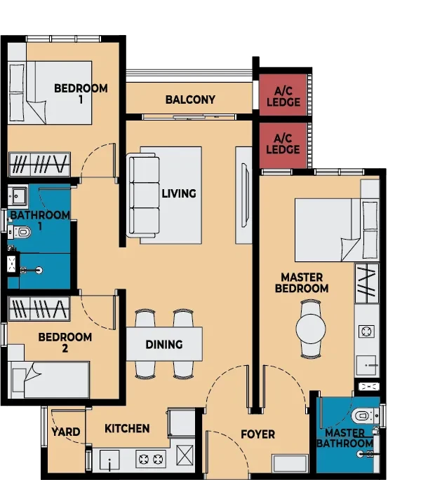 Brixton @ Causewayz Square Type F1 850SF floor plan