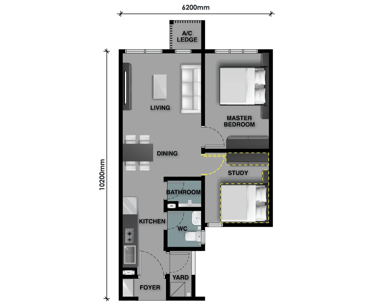 The Celestz Kebun Teh Type A - 581sf floor plan