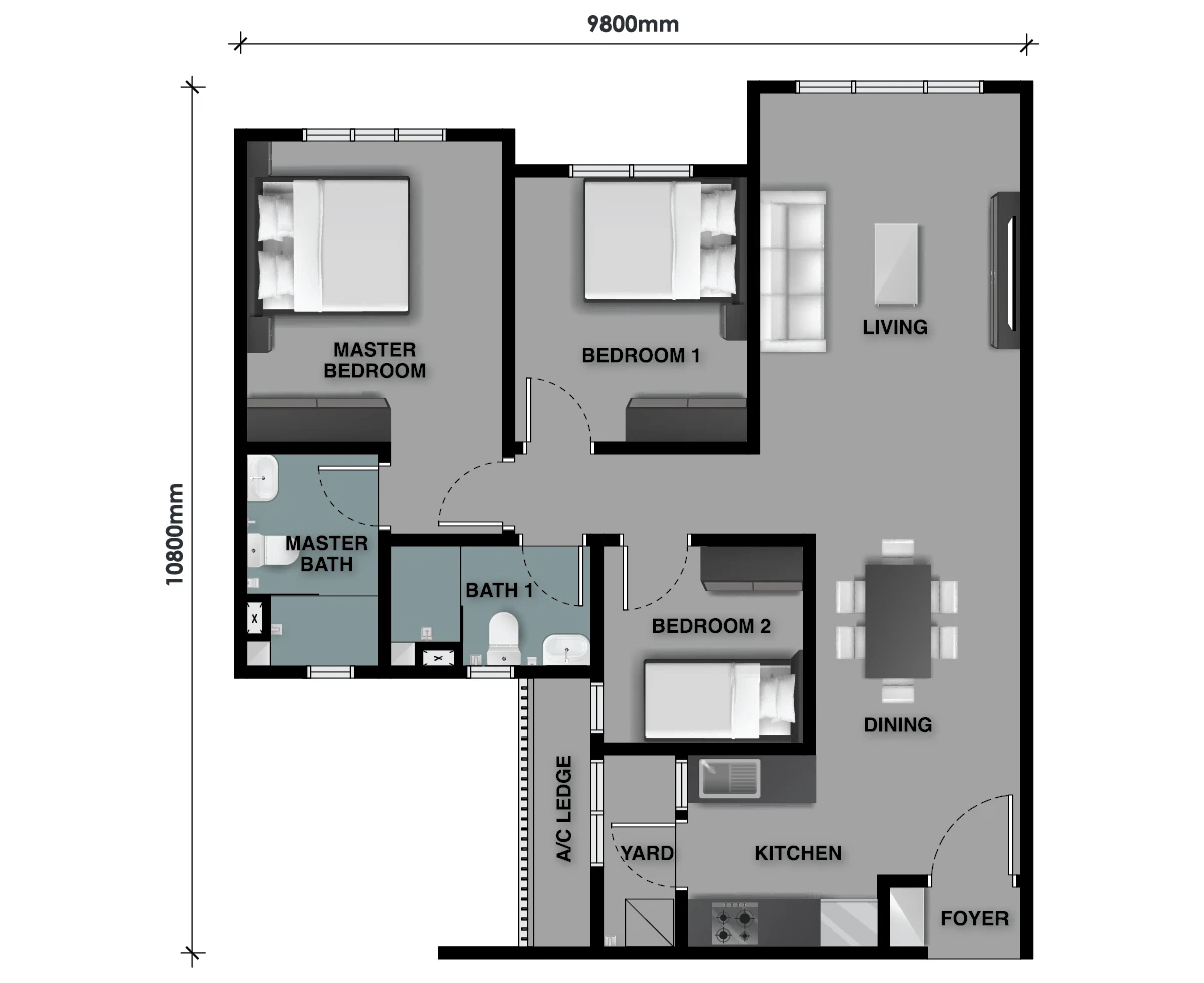 The Celestz Kebun Teh Type C2 - 915sf floor plan