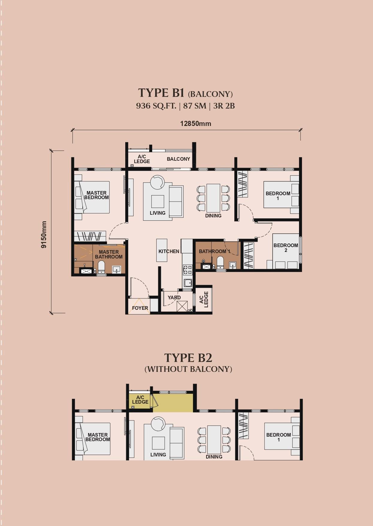 TYPE B1/B2 · 936 SQFT