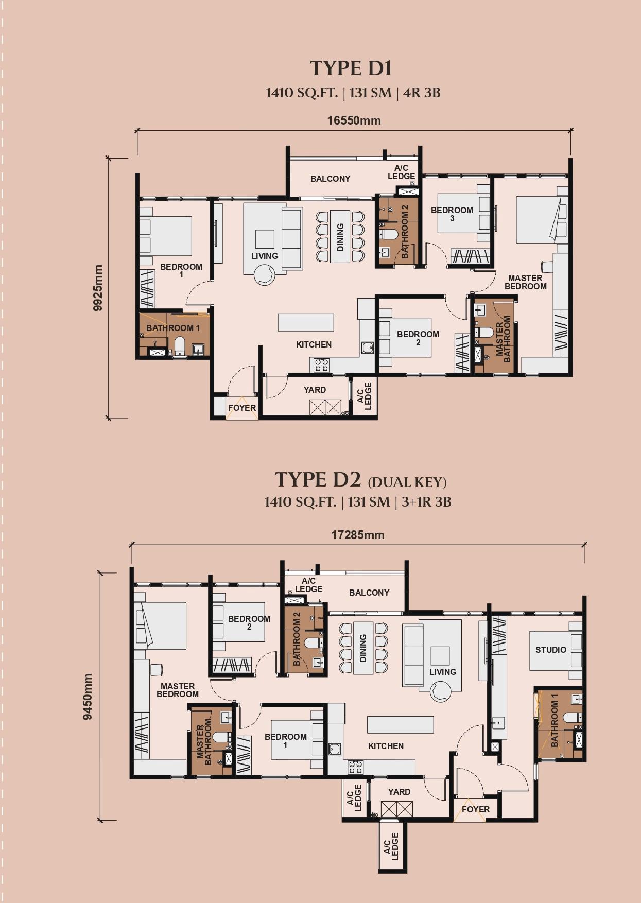 TYPE D1/D2 · 1410 SQFT
