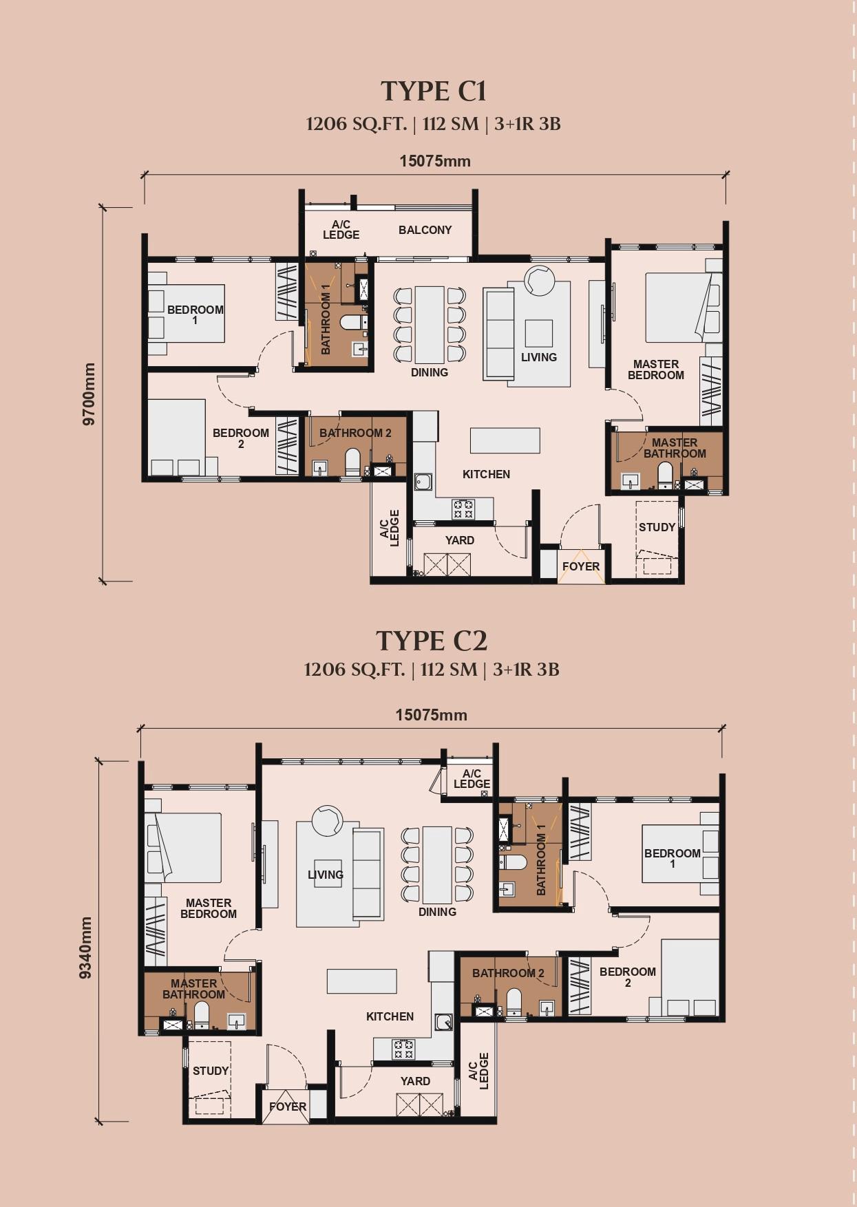 TYPE C1/C2 · 1207 SQFT