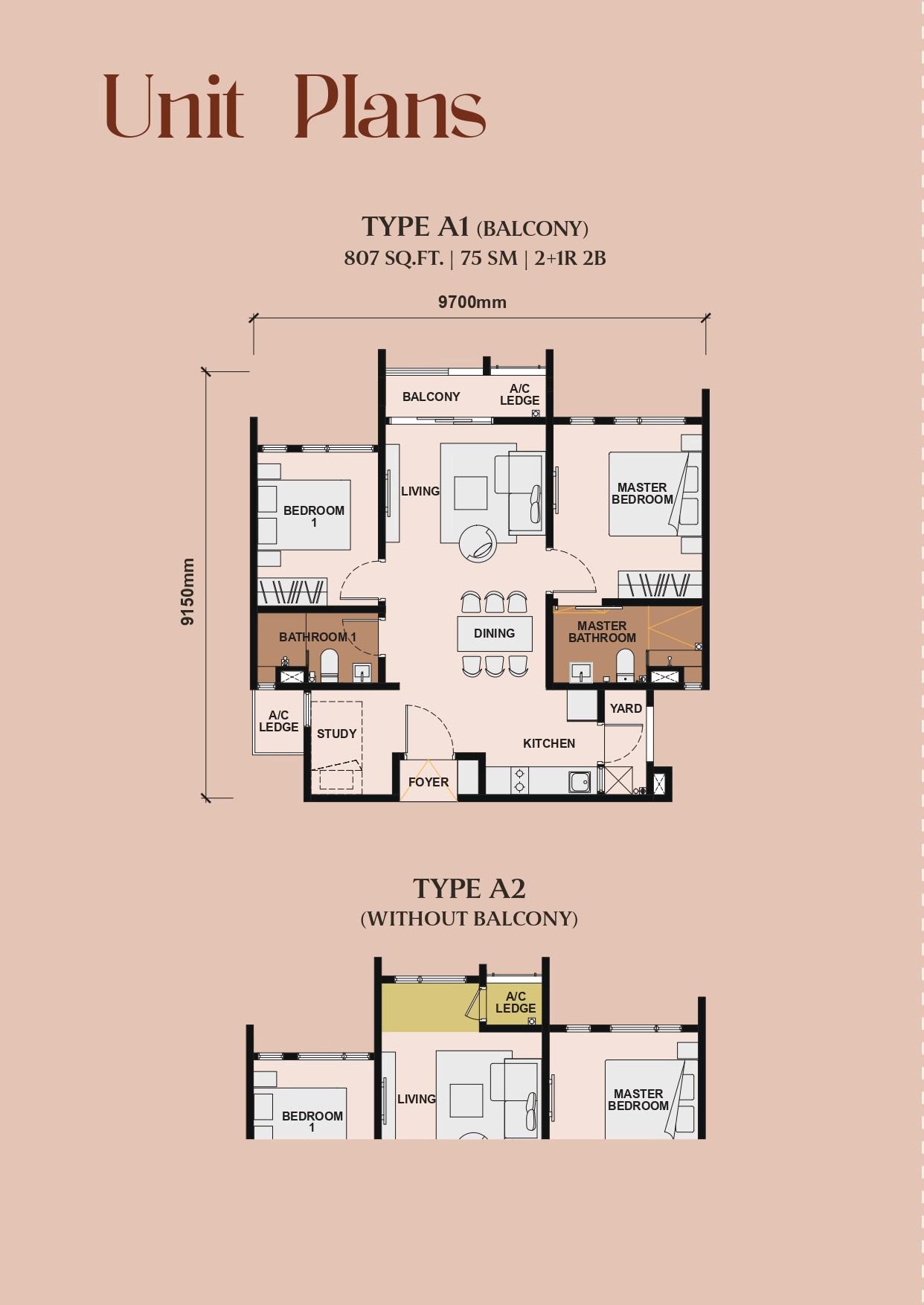 TYPE A1/A2 · 807 SQFT
