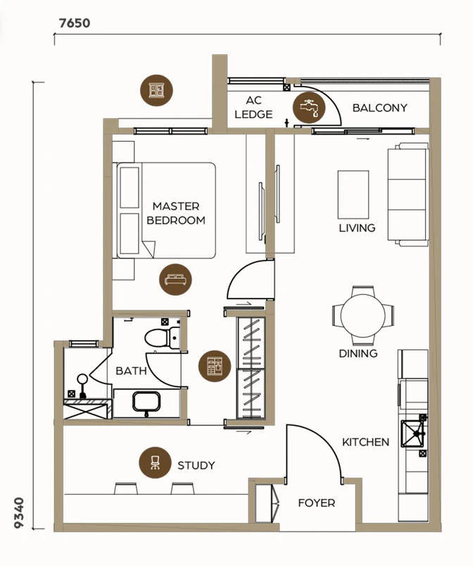 LUNAR Seputeh 1+1 ROOM 683 SQFT floor plan