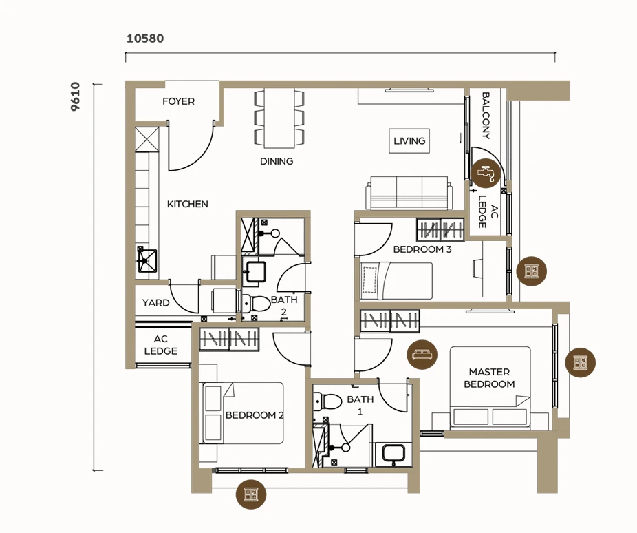 LUNAR Seputeh 3 ROOM 930 SQFT floor plan