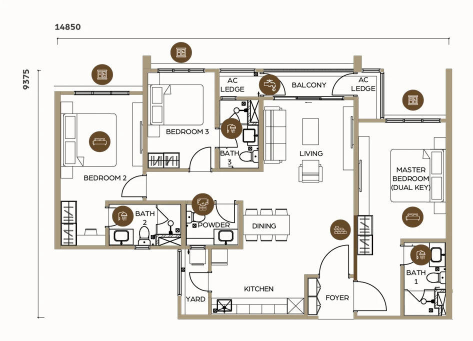 LUNAR Seputeh 3 ROOM 1280SFT floor plan