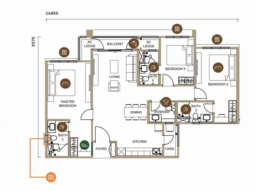 LUNAR Seputeh 3 ROOM 1280SFT floor plan