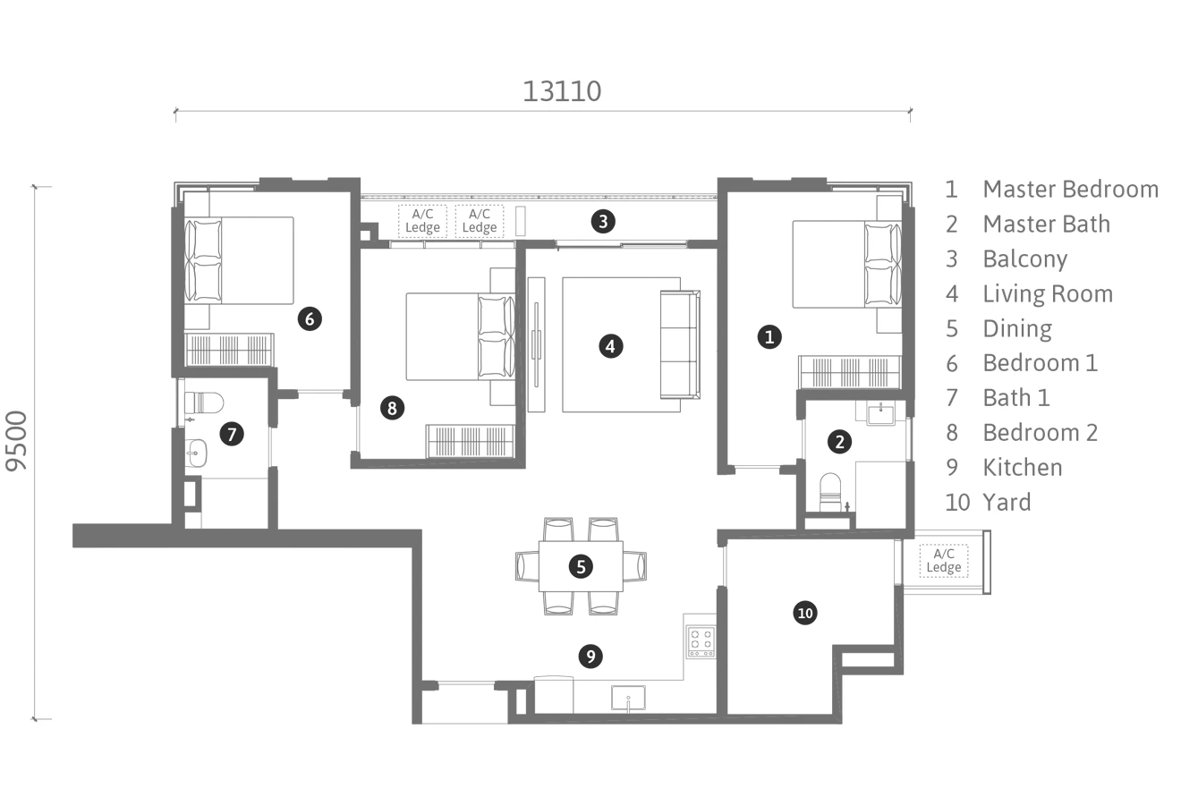 Ren Residence TYPE B2 · 1110 SQFT floor plan