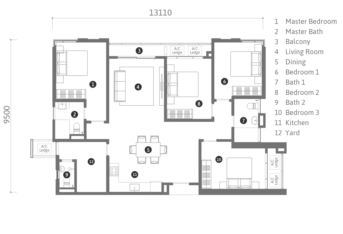 Ren Residence TYPE C · 1270 SQFT floor plan