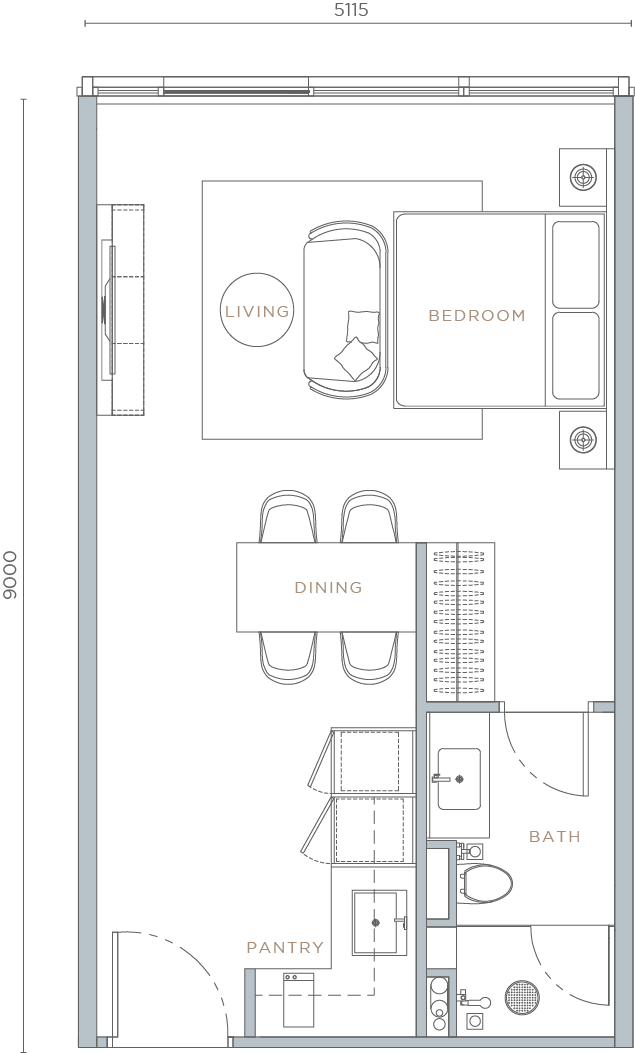 TYPE A1
STUDIO UNIT
495 SQ.FT.