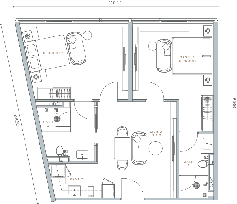 TYPE C5
2 BEDROOMS + 2 BATHROOMS
886 SQ.FT.