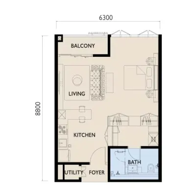 38 Bangsar Residensi Type A1  580 sq ft - 1 bedroom 1 bathroom floor plan