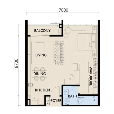 38 Bangsar Residensi Type A2 720 sq ft - 1 bedroom floor plan