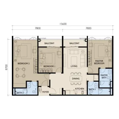 38 Bangsar Type E - 1,442 sq ft - 3 bedrooms 3 bathrooms floor plan