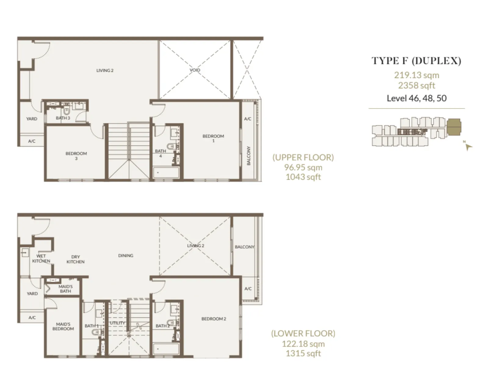 Aethera Residences Type F - 219.13sqm - 2358 sqft - Duplex floor plan