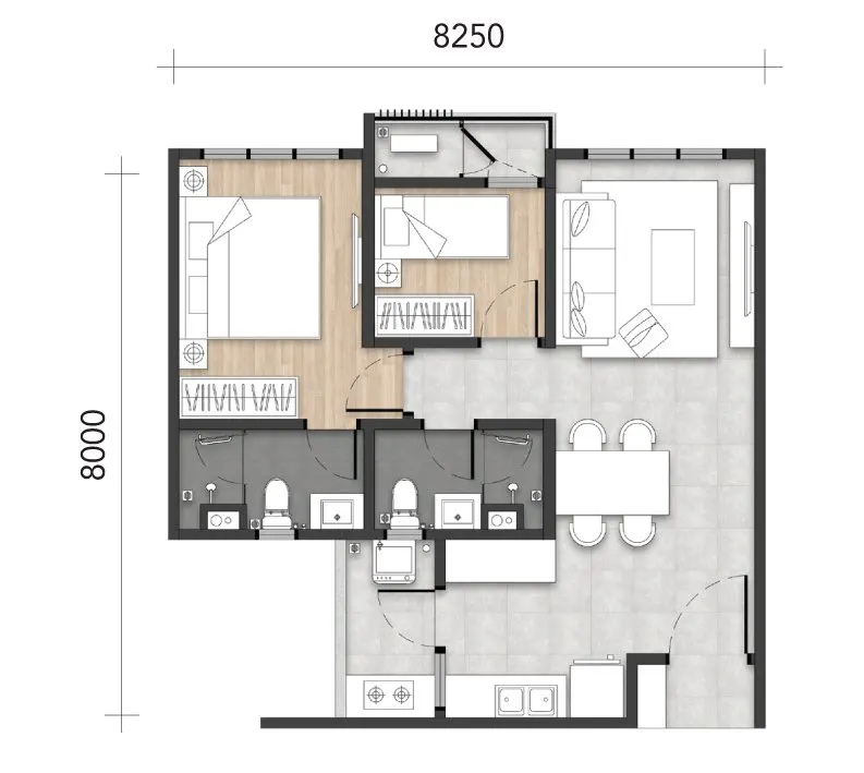 Amara Residence Type A2 - 655sf floor plan