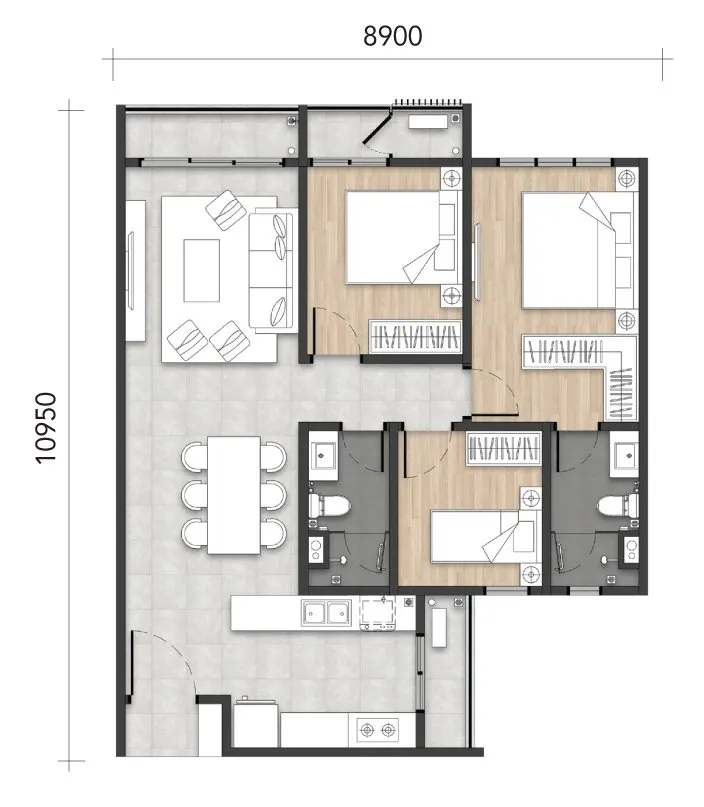 Amara Residence Type B/B1 - 934sf floor plan