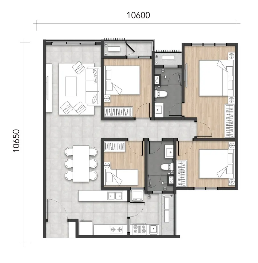 Amara Residence Type C/C1 - 1,112sf floor plan