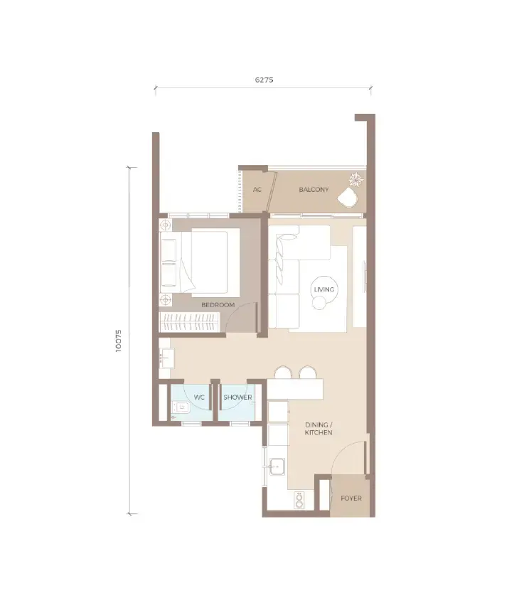 Amaya Residences TYPE A1 554 sq. ft. 1 Bedroom + 1 Bathroom floor plan