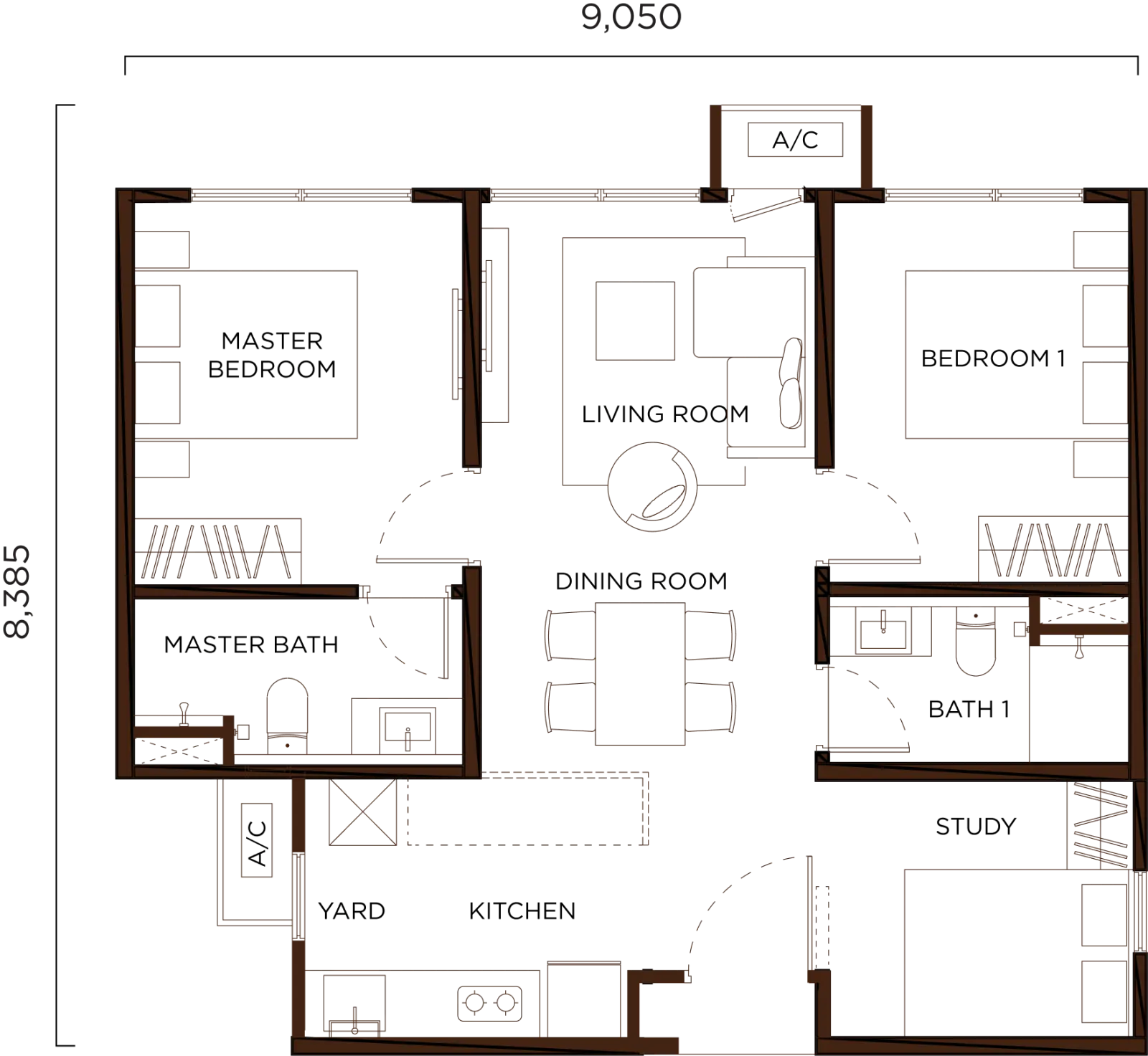 Amberwood Residences Type B, 721sft floor plan