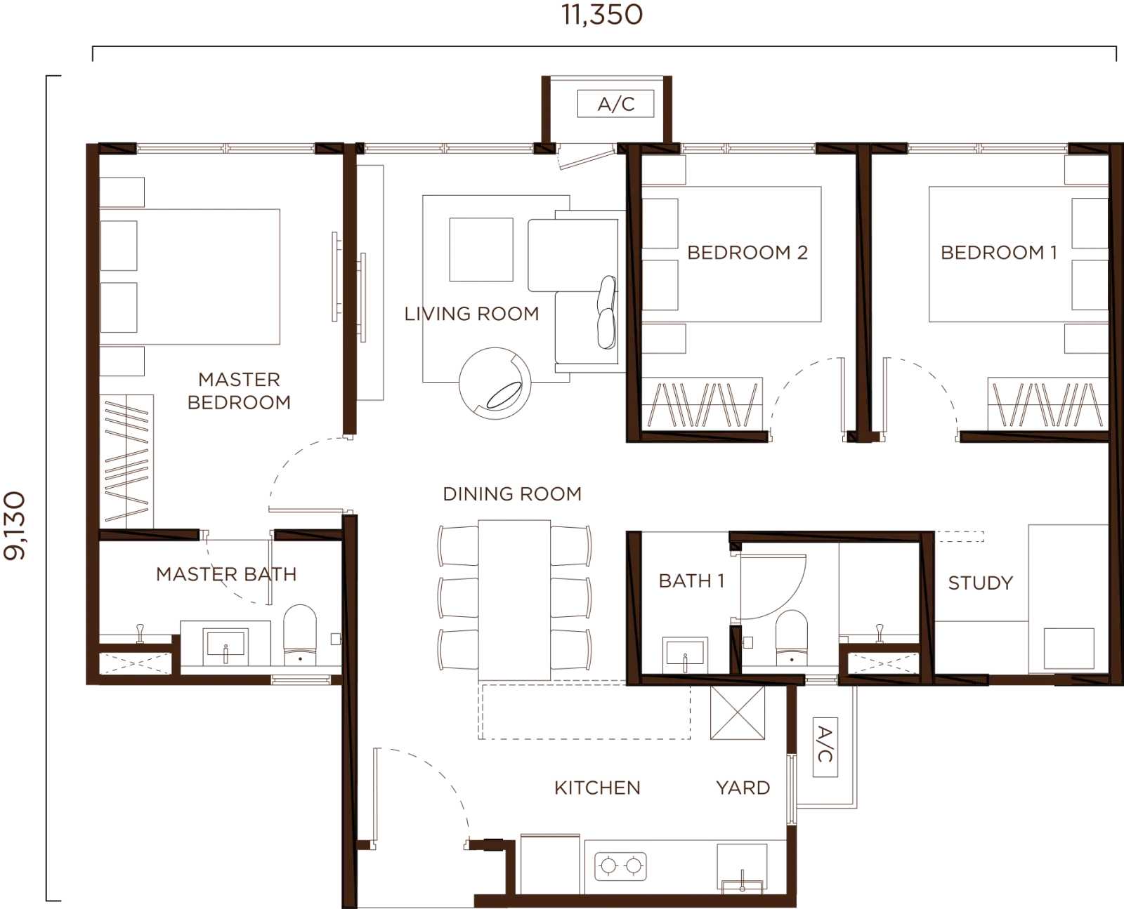 Amberwood Residences Type C, 872sft floor plan