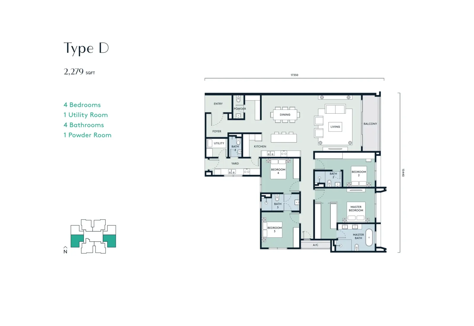 Aosis Mont Kiara Type D - 2279sqft - 4 Bedroom 4 Bathroom floor plan