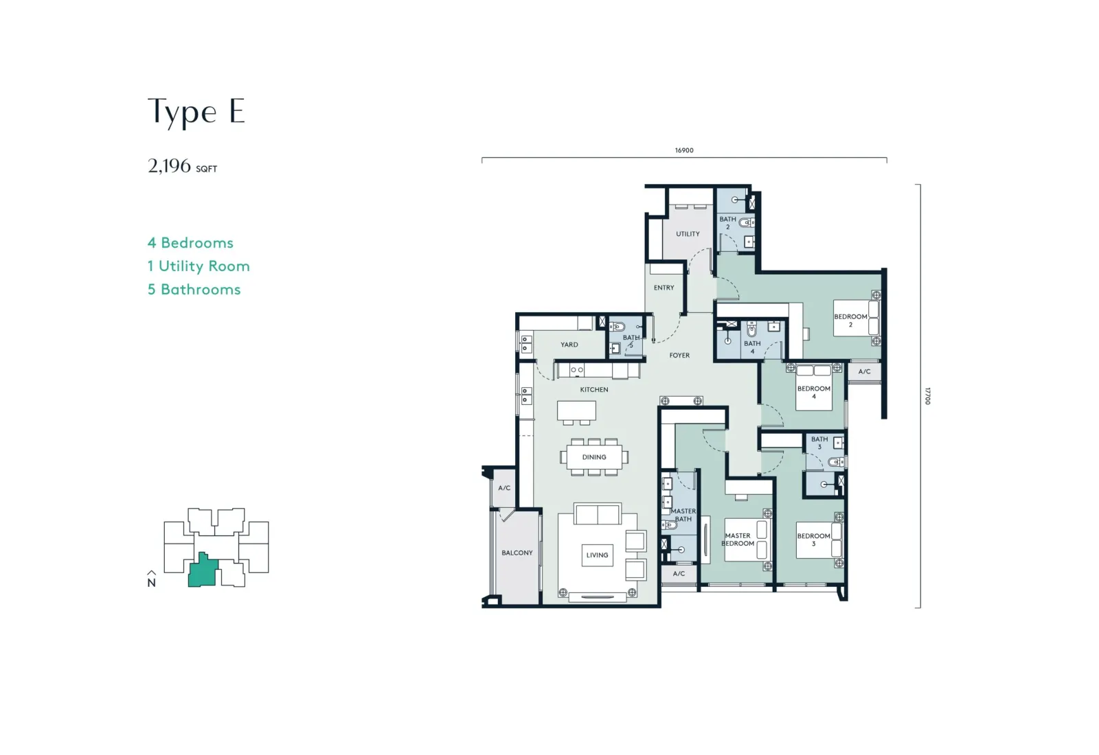 Aosis Mont Kiara Type E - 2196 sqft - 4 Bedroom 5 Bathroom floor plan