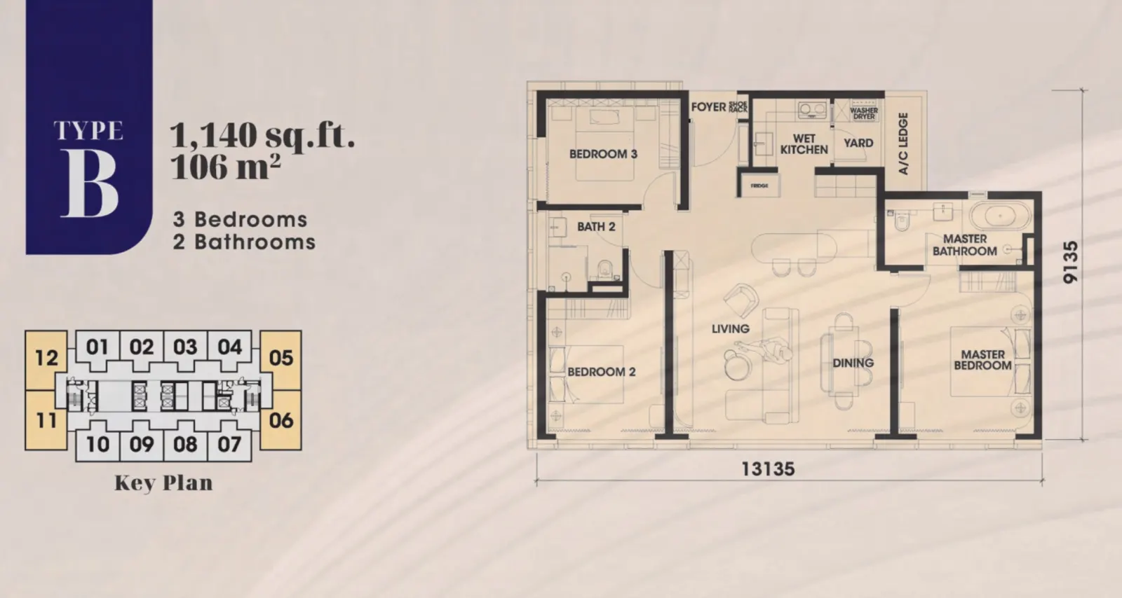 Arden OBS (One Bukit Senyum) Type B — 1,140 sq.ft. floor plan