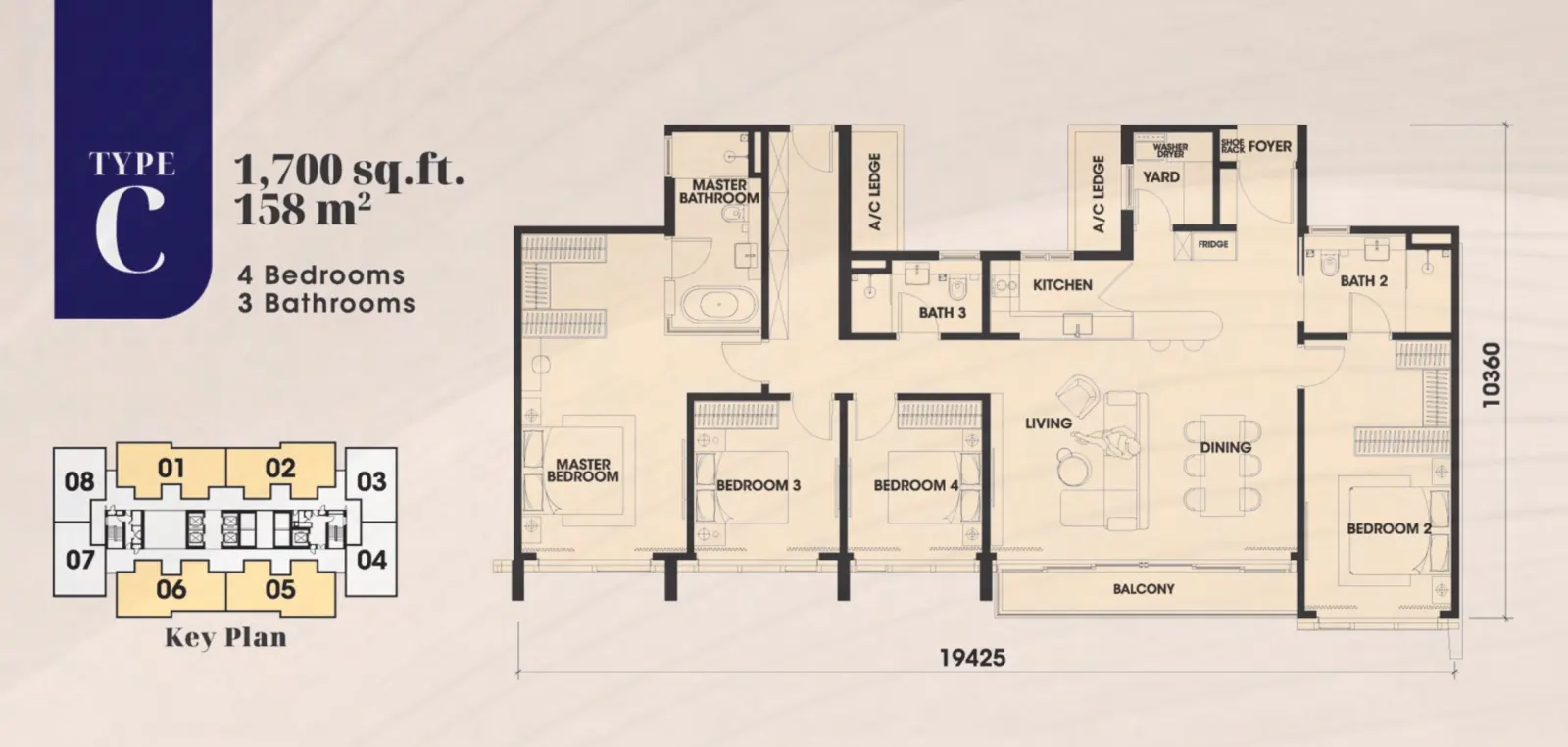 Arden OBS (One Bukit Senyum) Type C — 1,700 sq.ft. floor plan