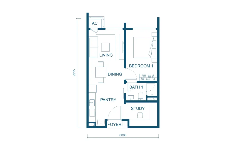 Aricia Residences Type A1 - 550 sq.ft. floor plan