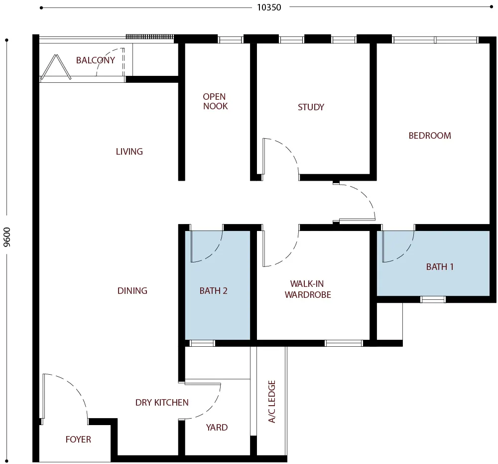 Residensi Bayu Damai Type B1 - 898sq.ft. floor plan