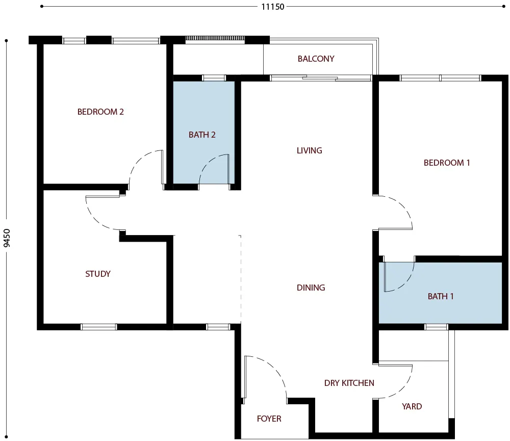 Residensi Bayu Damai Type C - 963 sq.ft. floor plan
