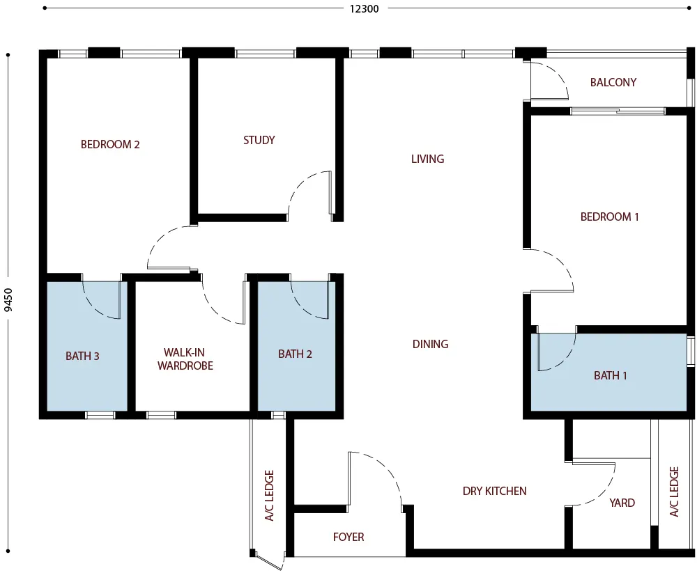 Residensi Bayu Damai Type D - 1131 sq.ft. floor plan