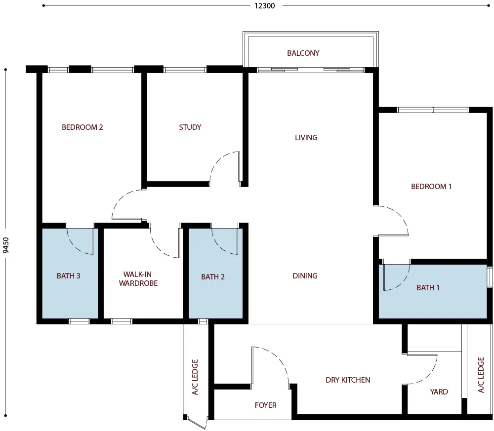 Residensi Bayu Damai Type D1 - 1132 sq.ft. floor plan