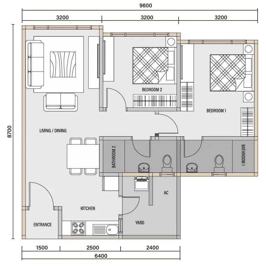 Daya 1 Residence TYPE B - 778 sf. floor plan