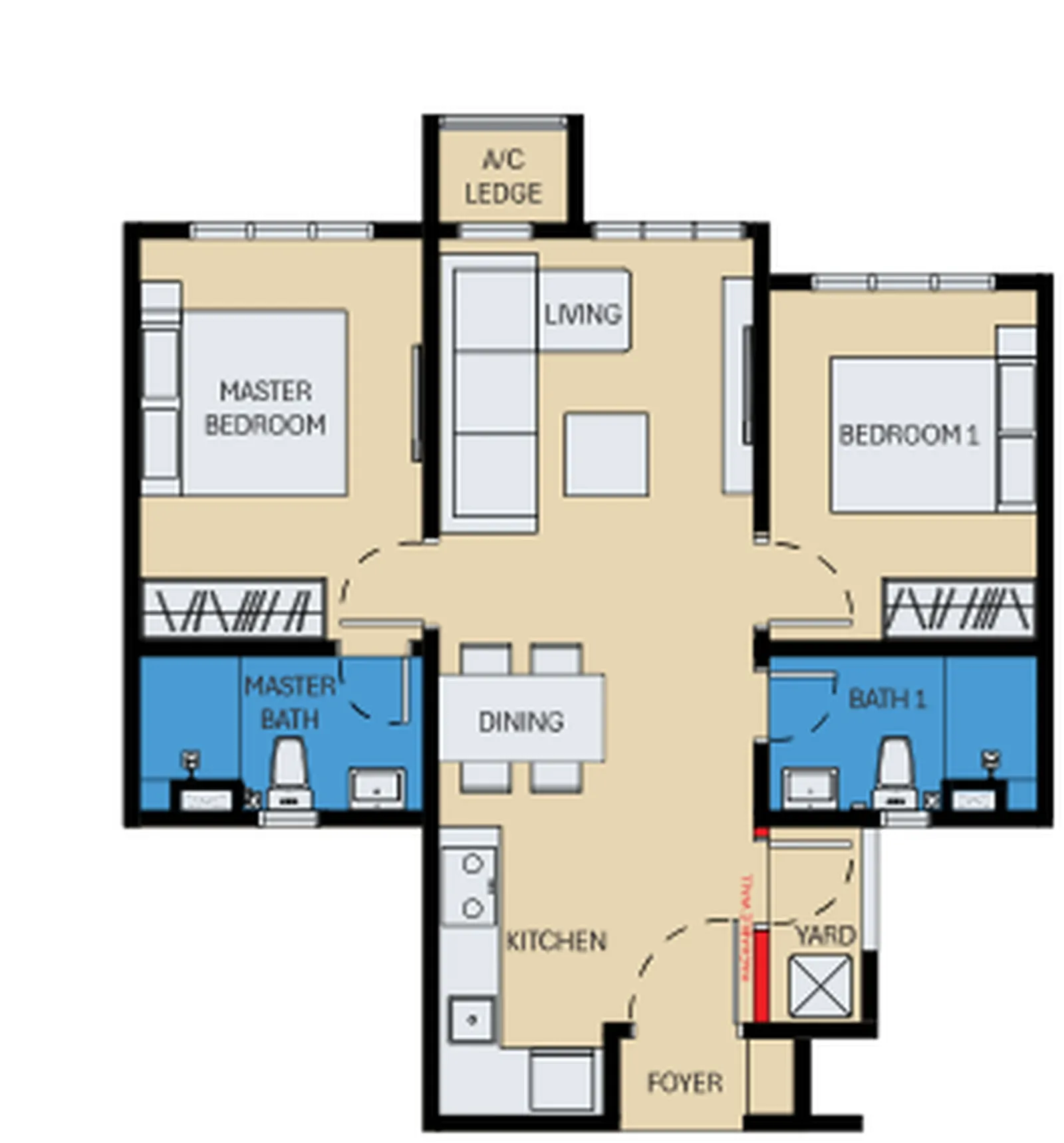 D'Evia Residences Type A - 657 sq.ft. floor plan