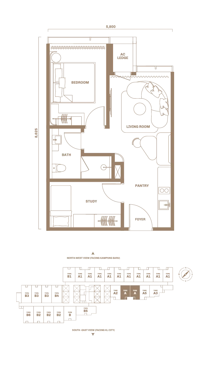 DIVINE KLCC Type A 513sft floor plan