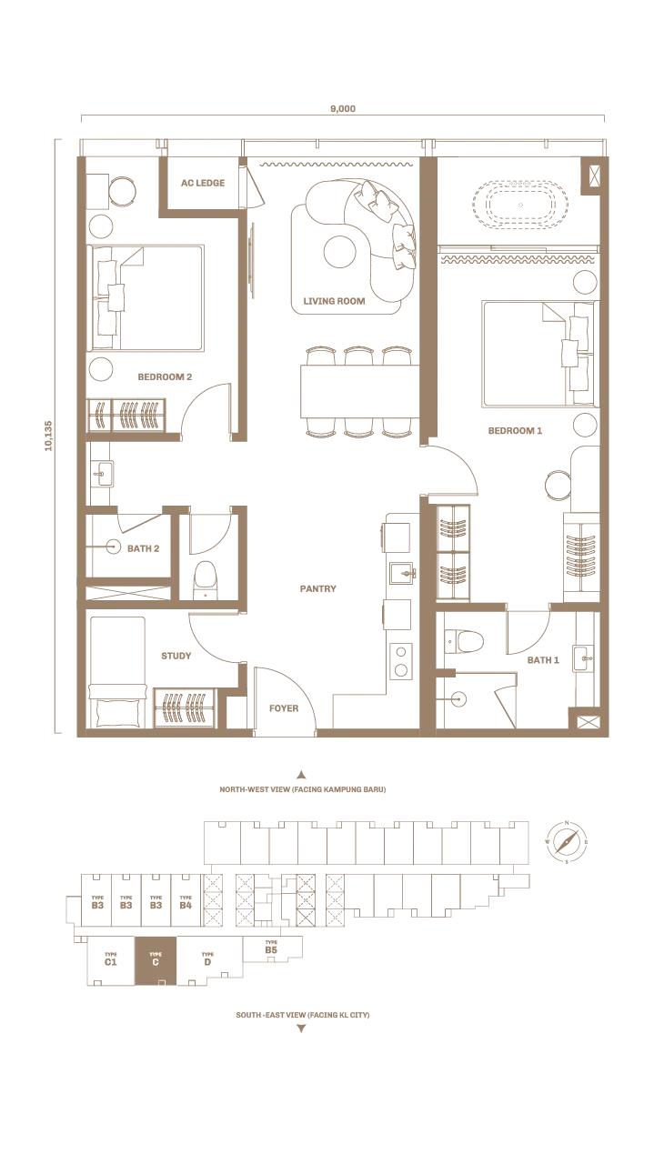DIVINE KLCC Type C 982sft floor plan