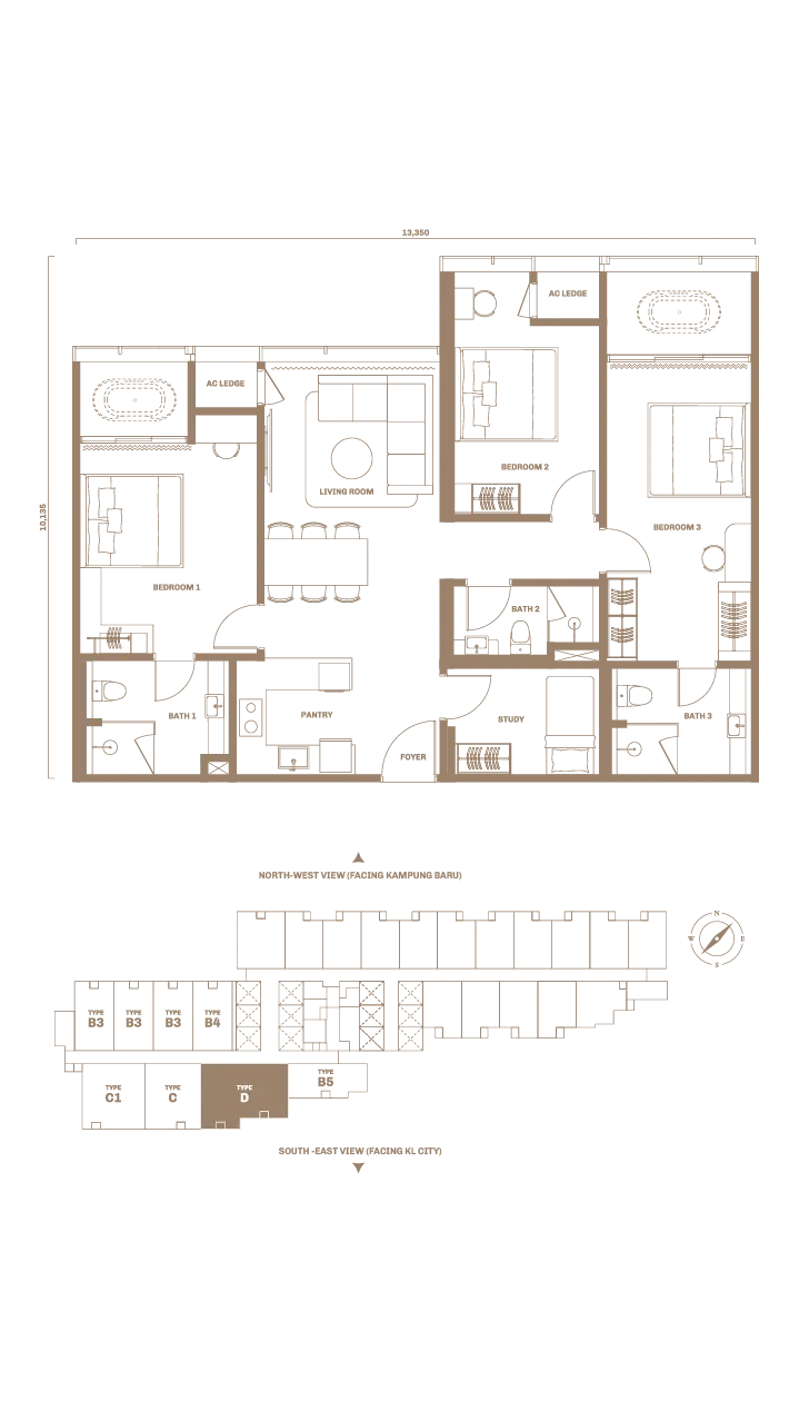DIVINE KLCC Type D 1,319sft floor plan