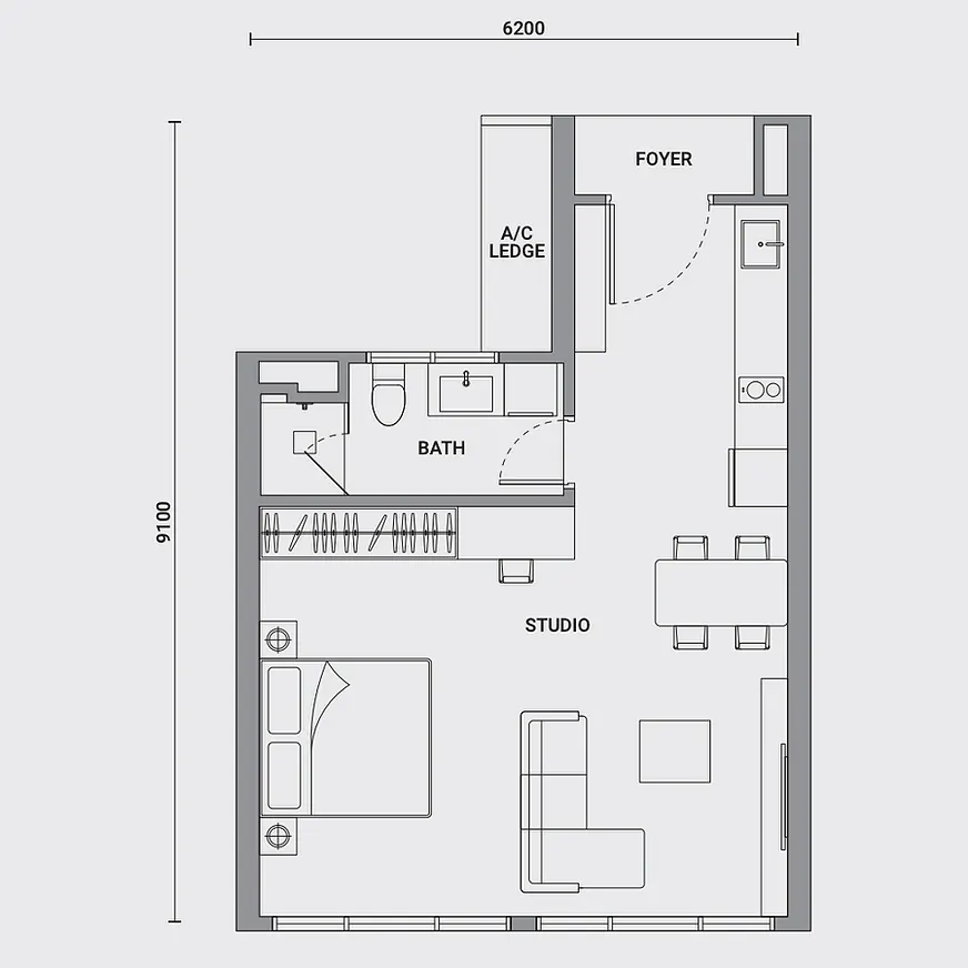 Enlace Suites 1 & 2 Type A  - 506 Sqft - Studio/1 Bathrooms floor plan