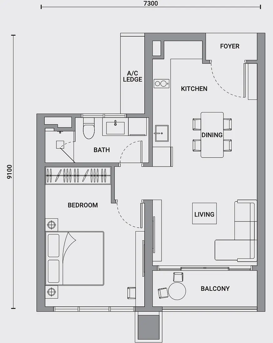 Enlace Suites 1 & 2 Type B - 613 Sqft - 1 Bedrooms 1 Bathrooms floor plan