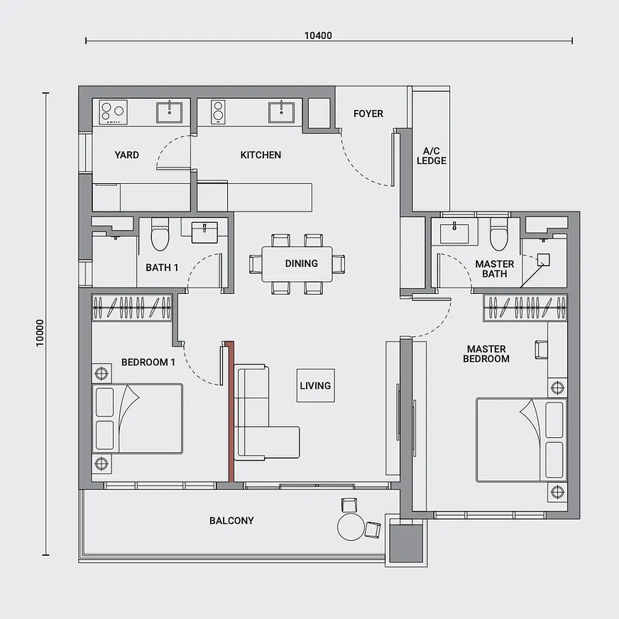 Enlace Suites 1 & 2 Type C1 - 979 Sqft - 2 Bedrooms 2 Bathrooms floor plan