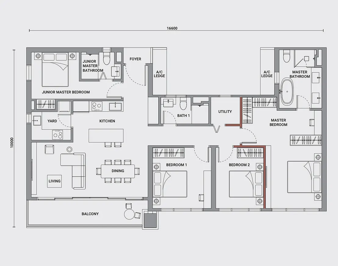 Enlace Suites 1 & 2 Type D2 - 1,485 Sqft - 4 Bedrooms 3 Bathrooms floor plan